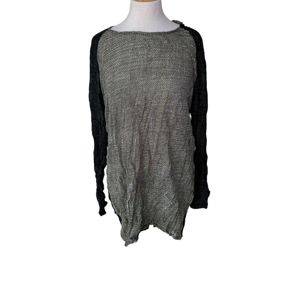 ALEMBIKA Crinkle Sheer Metallic Boatneck Tunic Black Gold Silver Size SMALL